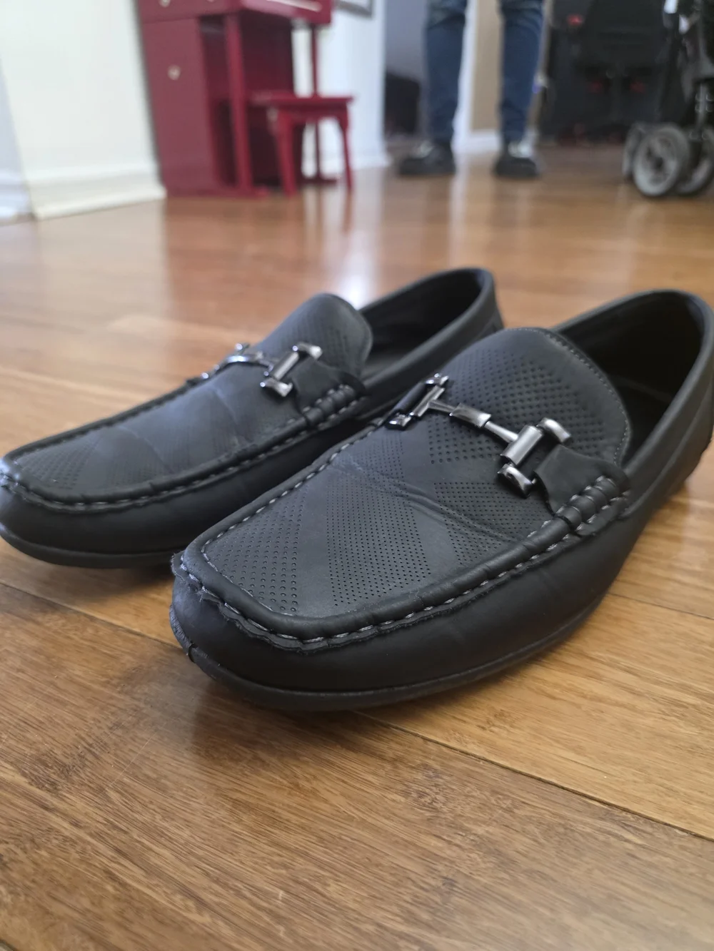 Men's Black Slip-On Driving Loafers with Metal Bit